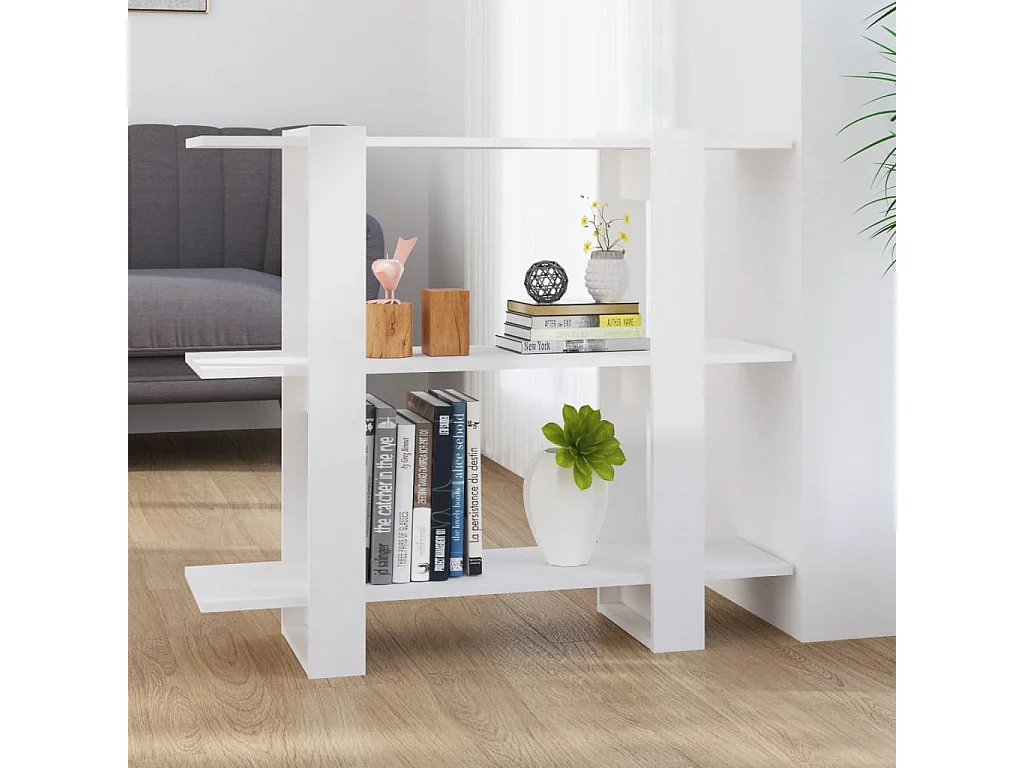 Bibliothèque/Séparateur de pièce Blanc brillant 100x30x87 cm