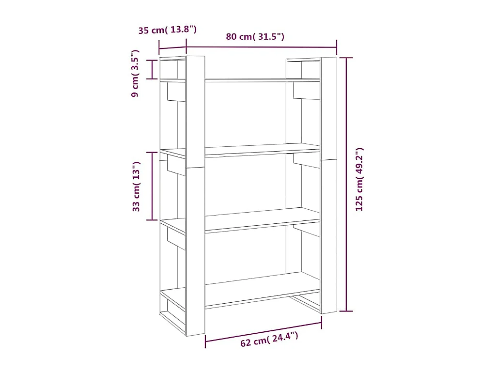 Bibliothèque/Cloison Marron miel 80x35x125 cm Bois massif