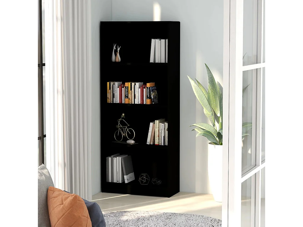 Czarna Biblioteka 4 Poziomy 60x24x142 cm Nowoczesne i Eleganckie Drewno Inżynieryjne