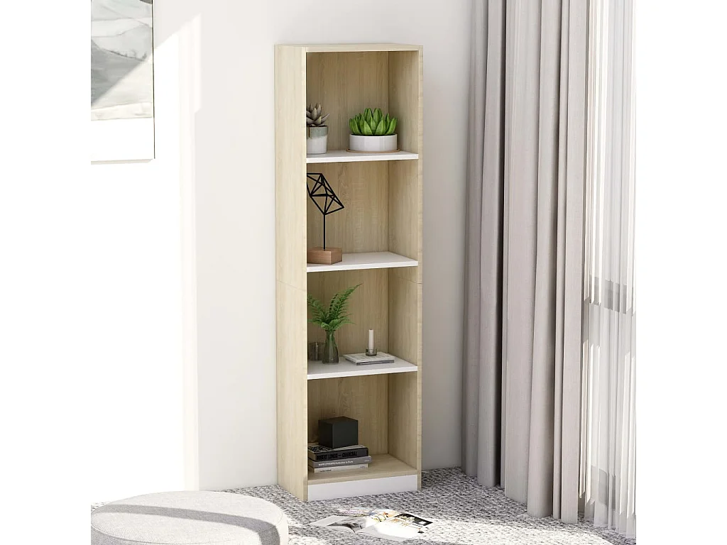 Estante 4 prateleiras 40x24x142cm contrapla. branco e carvalho