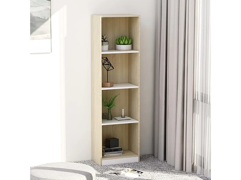 Bibliothèque à 4 niveaux Blanc et chêne sonoma Bois ingénierie