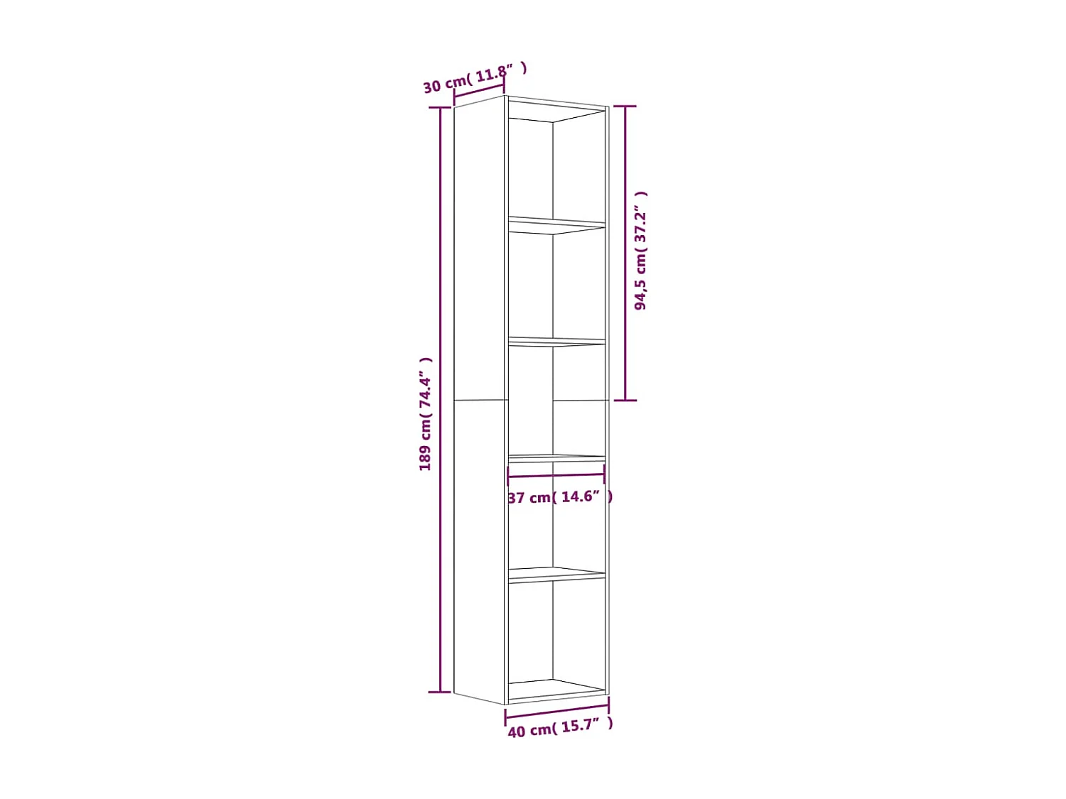 Bücherregal Grau Sonoma 40x30x189 cm Holzwerkstoff