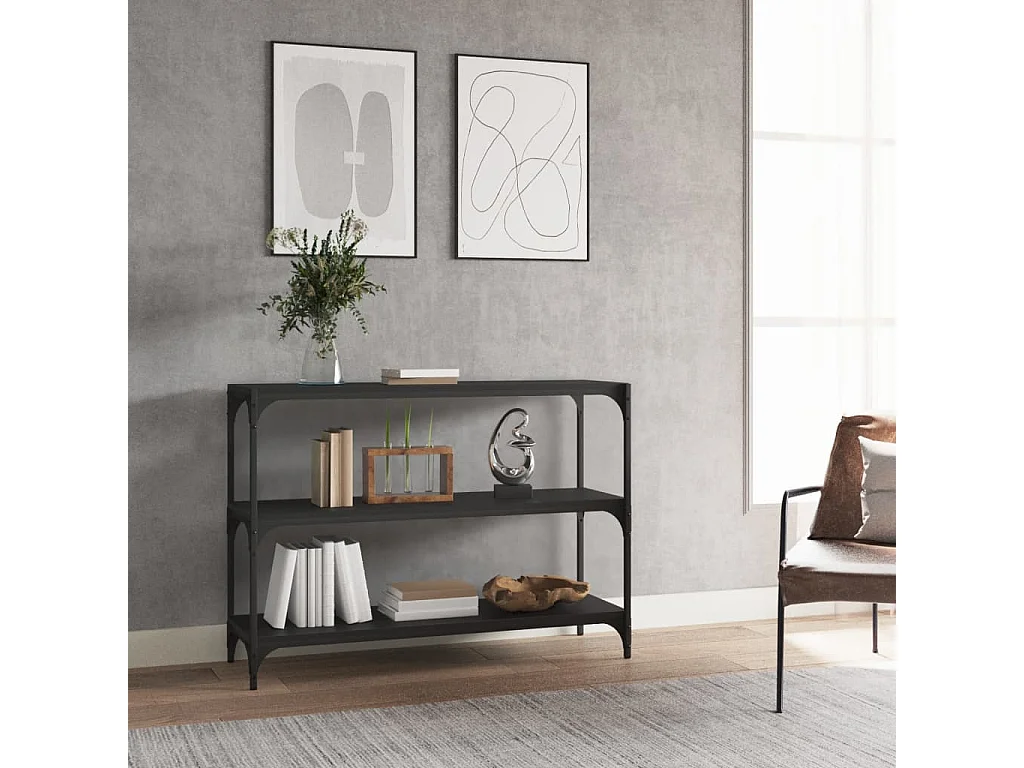 Boekenkast 100x33x70,5 cm bewerkt hout en staal zwart