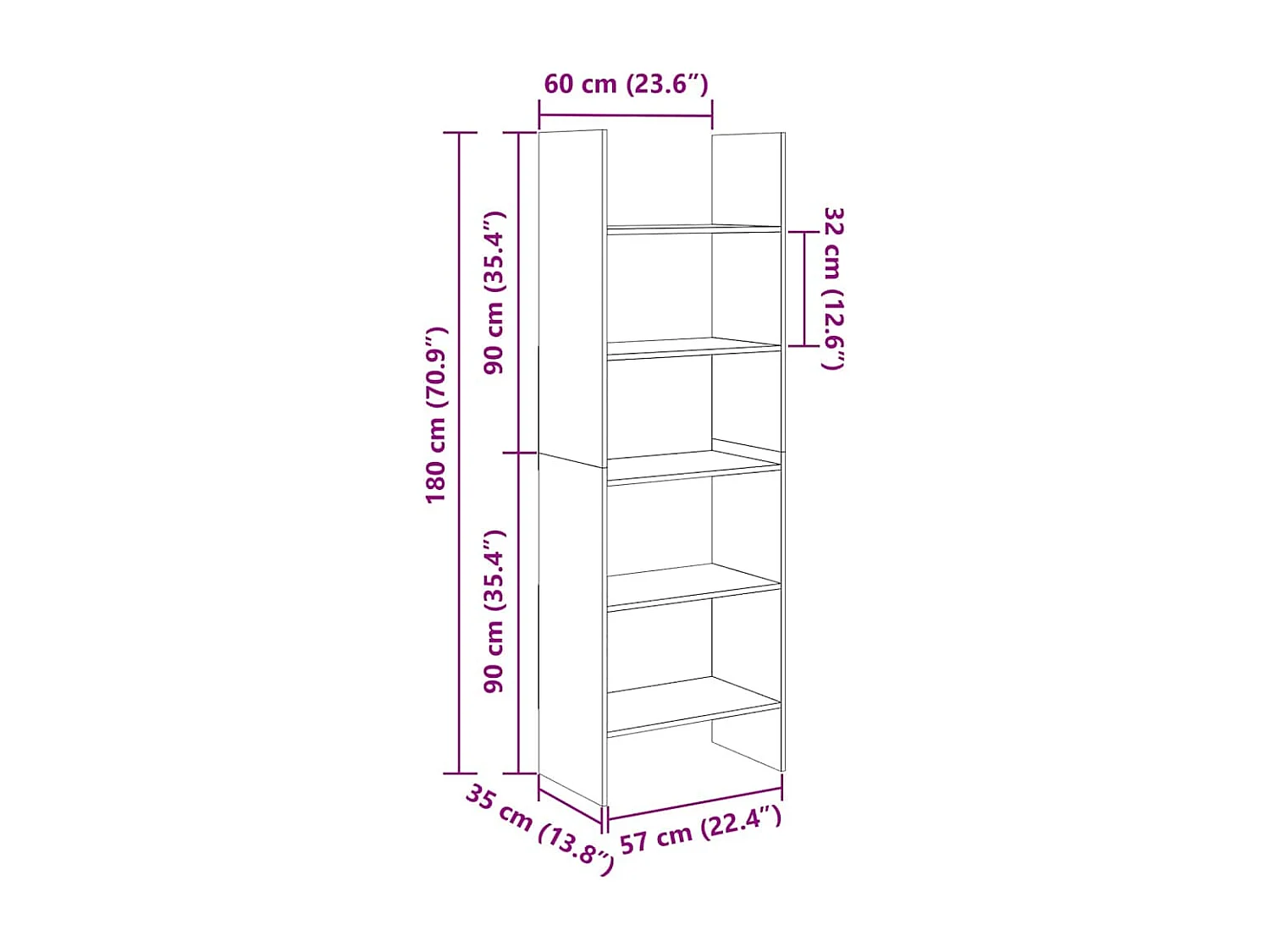 Libreria Rovere Sonoma 60x35x180 cm in Legno Multistrato