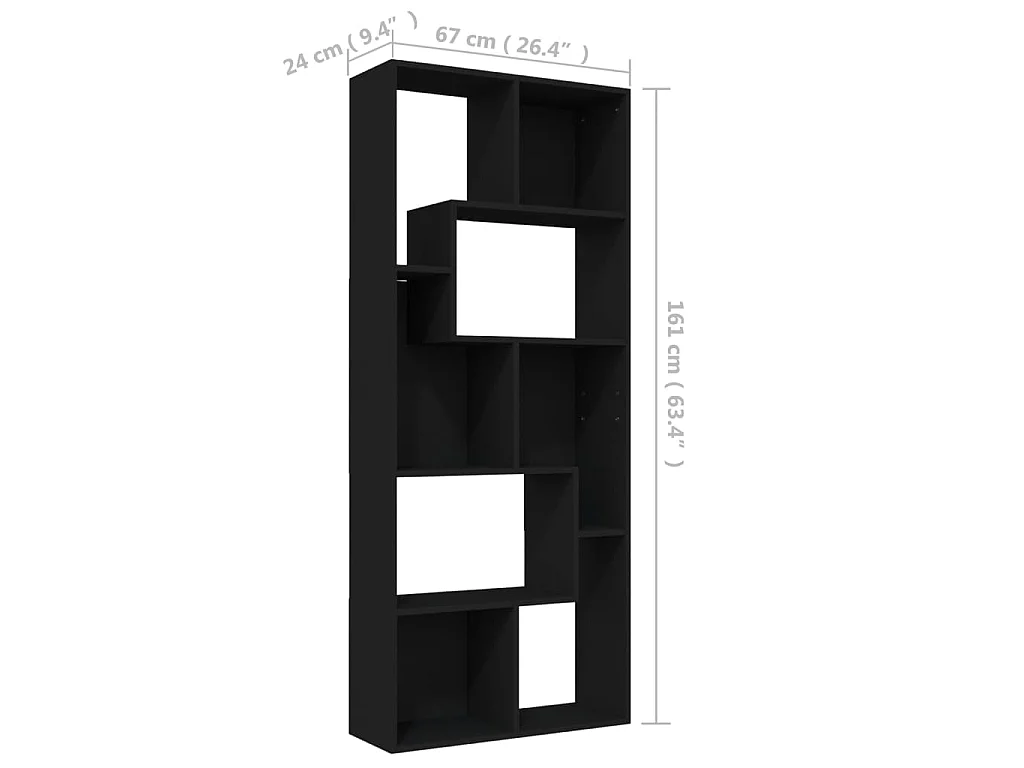 Boekenkast 67x24x161 cm bewerkt hout zwart