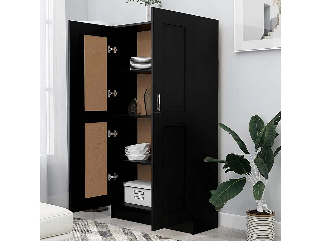 Bibliothèque Noir 82,5x30,5x150 cm Bois d’ingénierie
