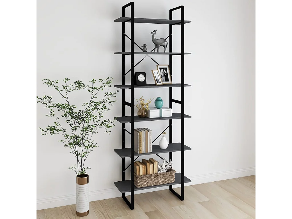 Scaffale Alto Grigio 80x30x210 cm in Legno Massello di Pino