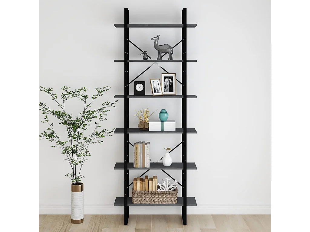 Scaffale Alto Grigio 80x30x210 cm in Legno Massello di Pino