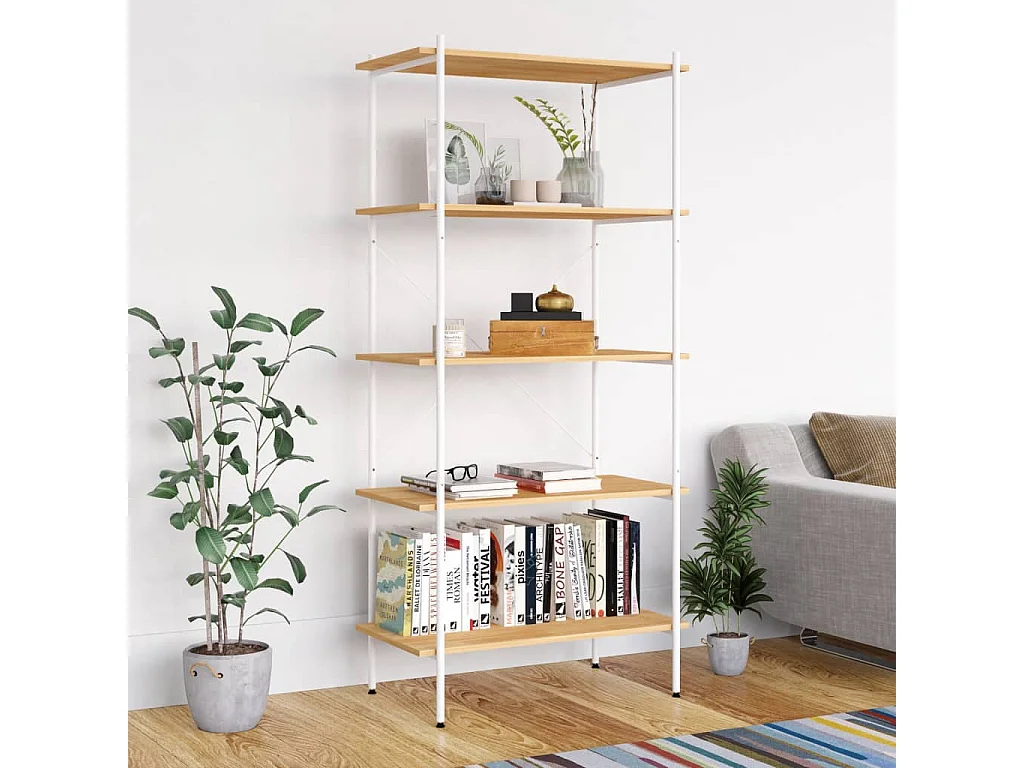 Opbergrek 5-laags 80x40x163 cm wit en eikenkleurig