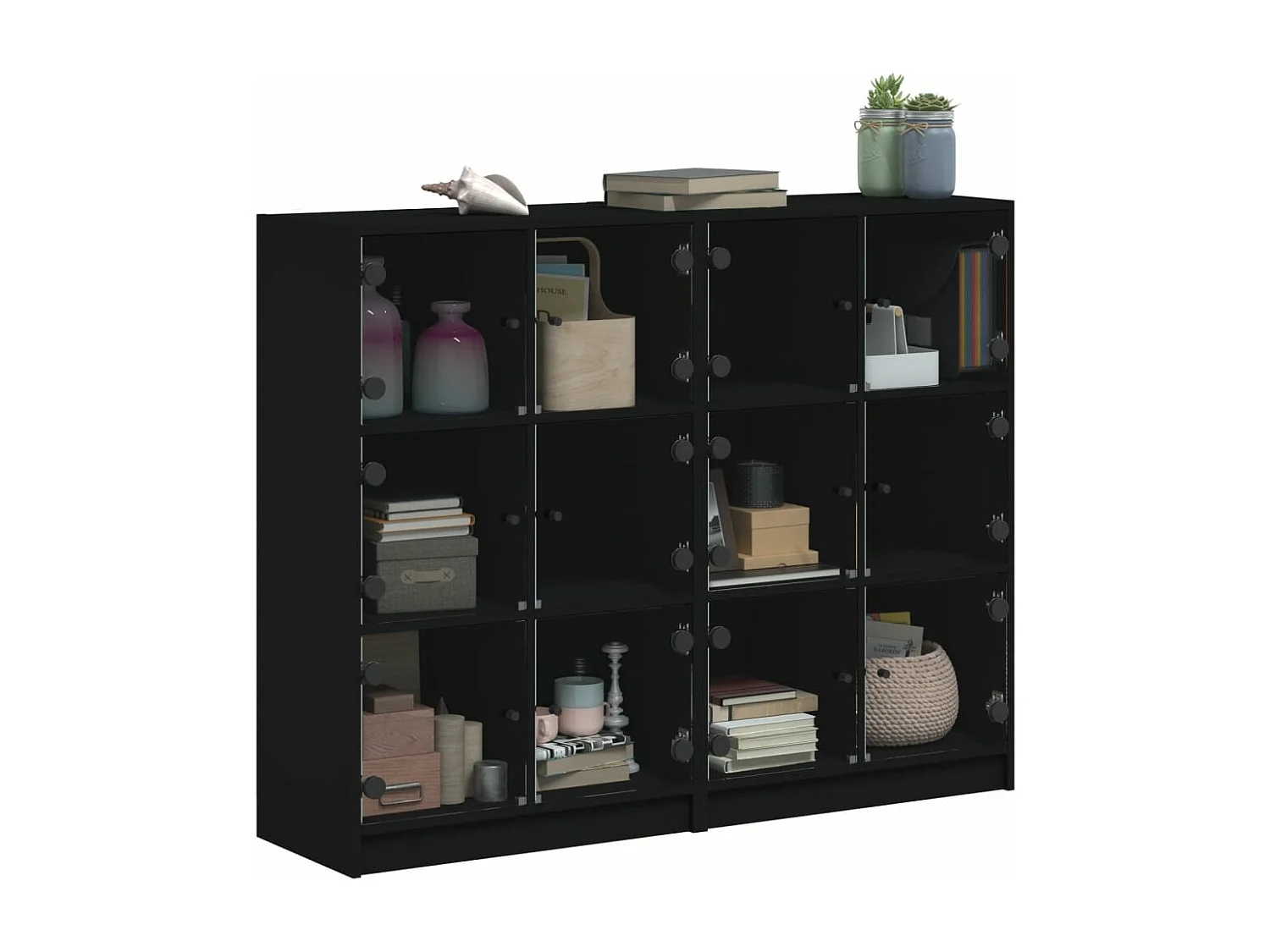 Boekenkast met deuren 136x37x109 cm bewerkt hout zwart