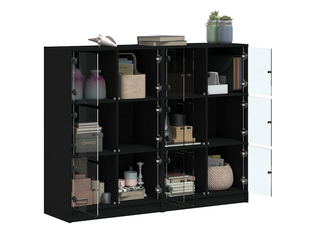 Boekenkast met deuren 136x37x109 cm bewerkt hout zwart