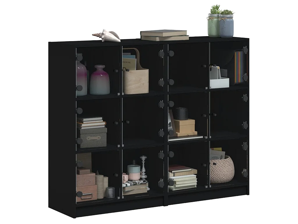 Boekenkast met deuren 136x37x109 cm bewerkt hout zwart