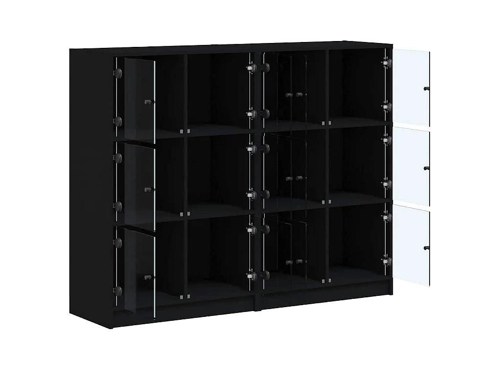 Boekenkast met deuren 136x37x109 cm bewerkt hout zwart