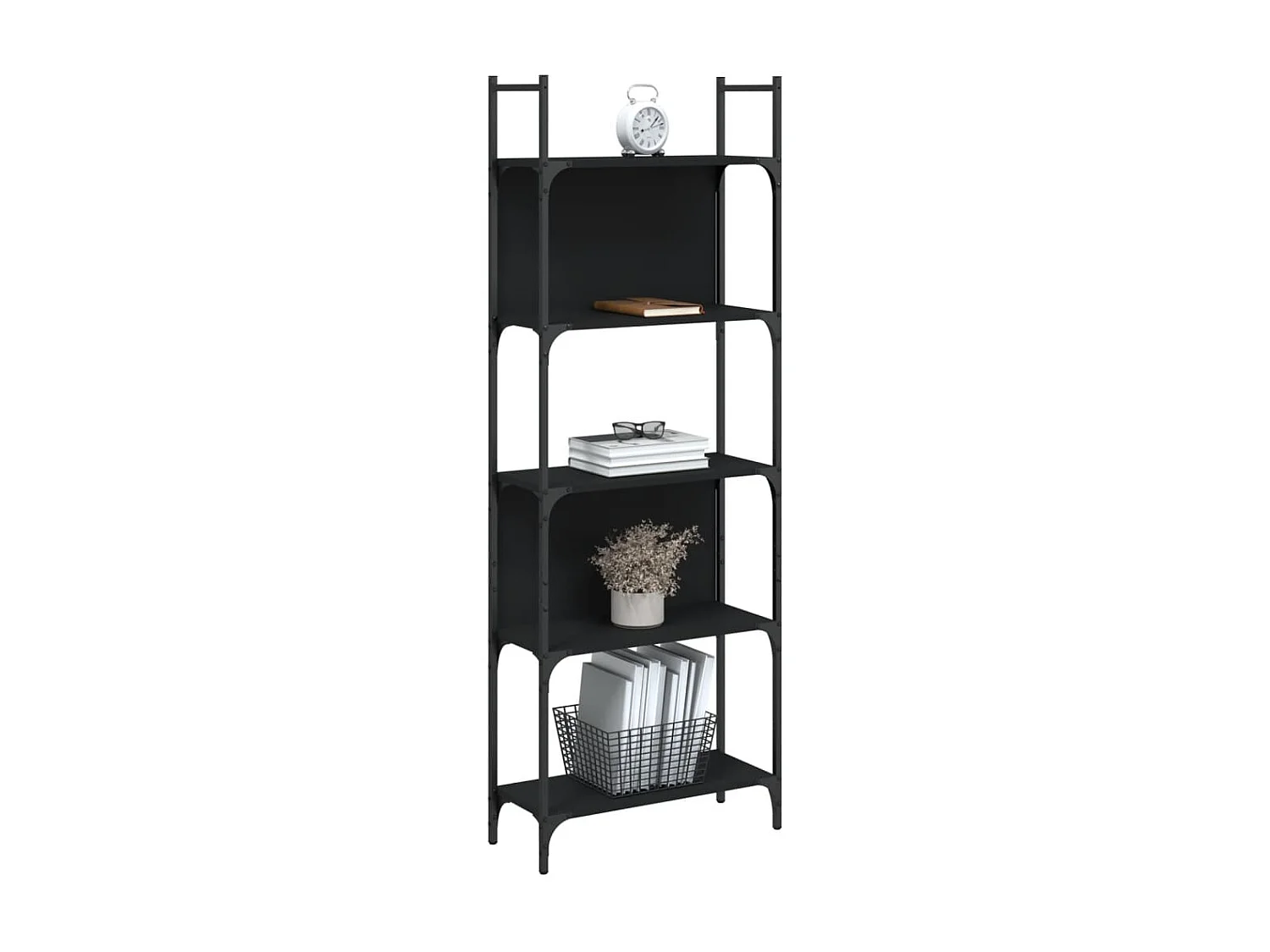 Bibliothèque à 5 niveaux noir 60,5x24x166,5cm bois d'ingénierie