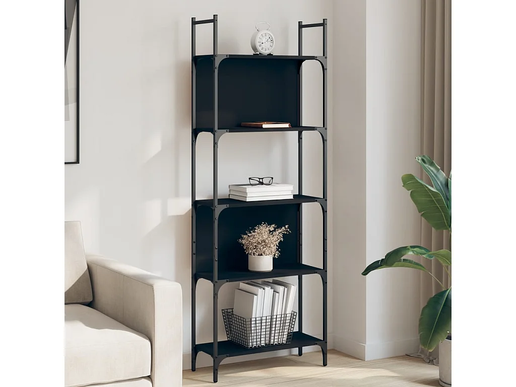 Bibliothèque à 5 niveaux noir 60,5x24x166,5cm bois d'ingénierie