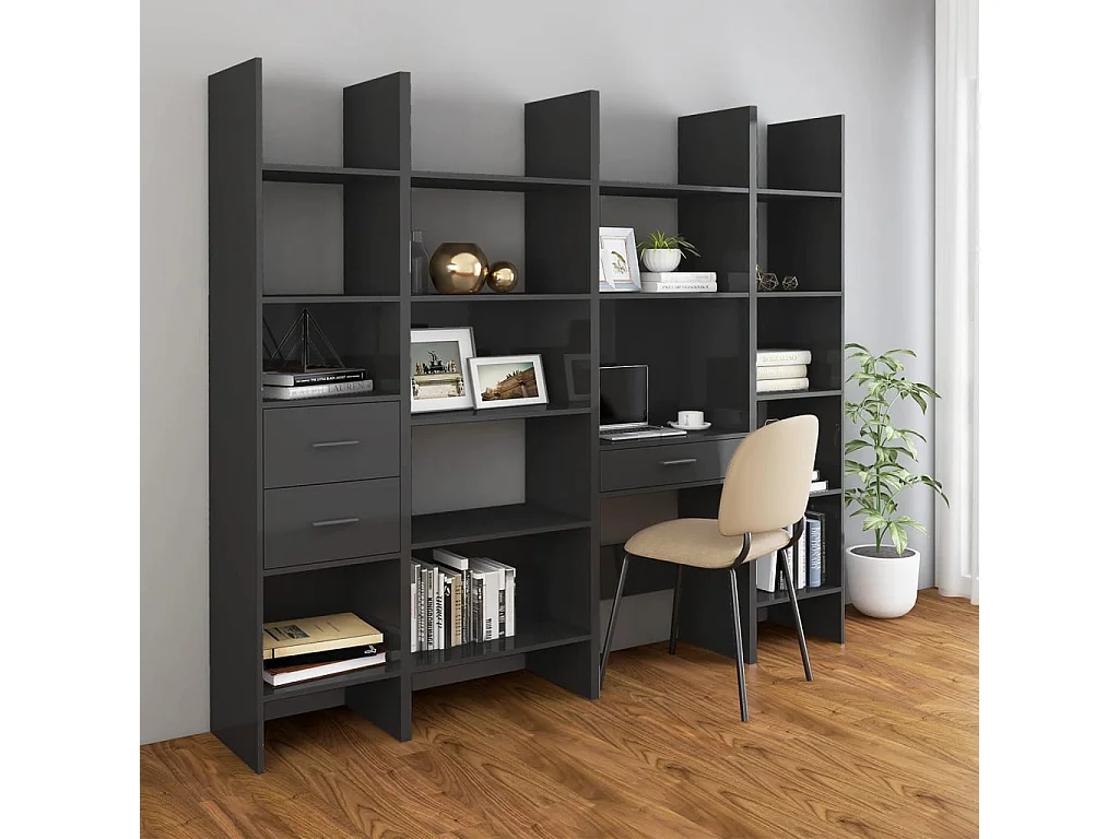 Bücherregal Hochglanz-Grau 60x35x180 cm Holzwerkstoff