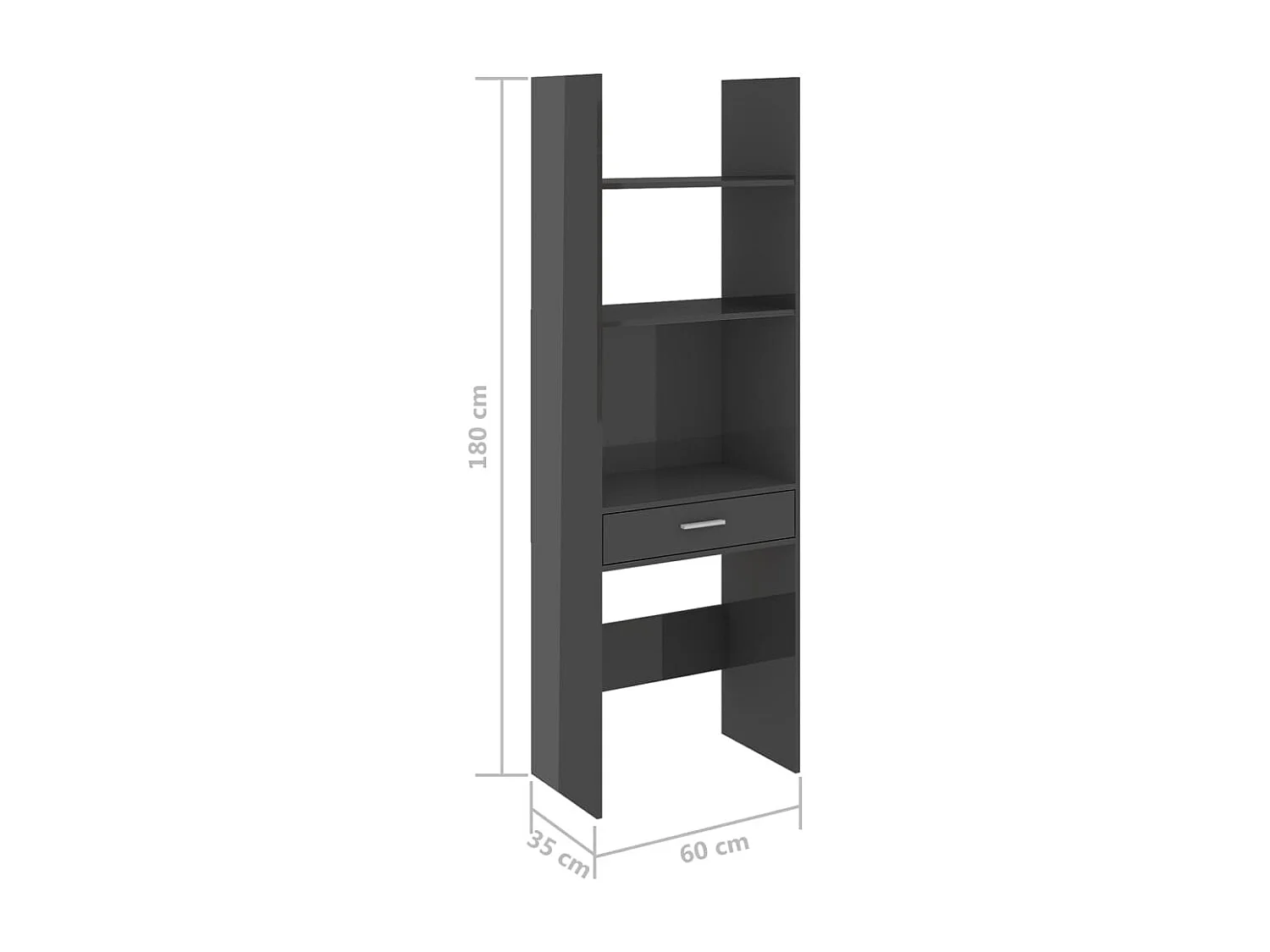 Bücherregal Hochglanz-Grau 60x35x180 cm Holzwerkstoff