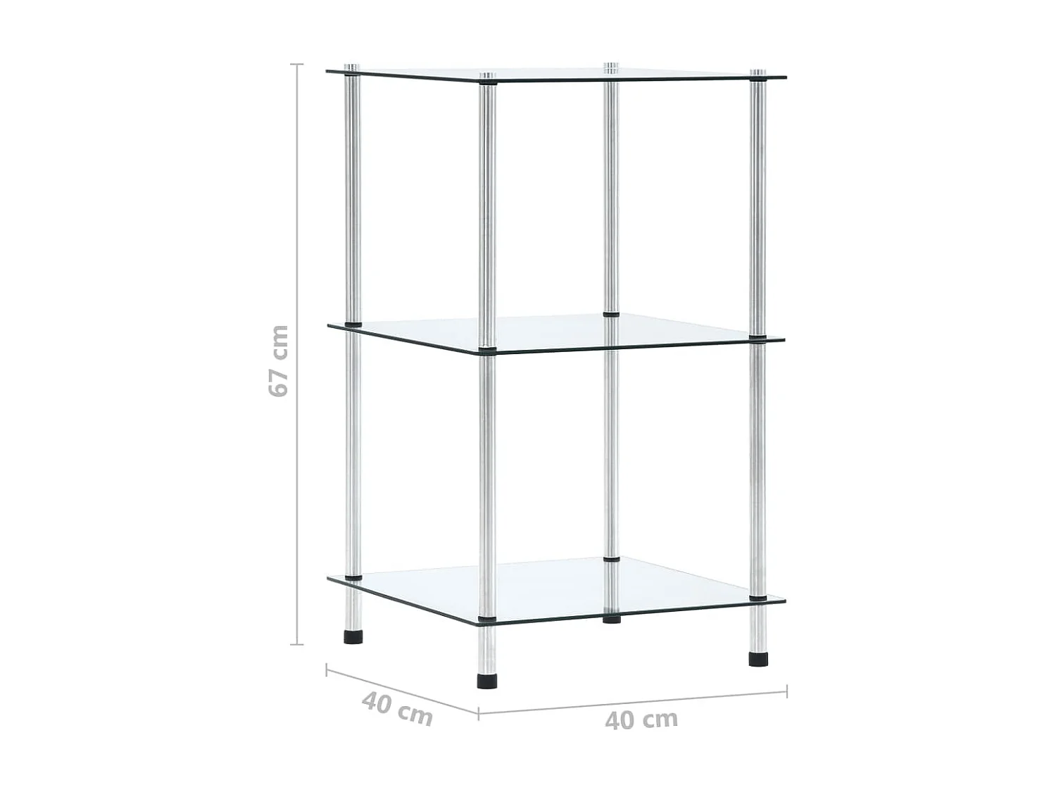 Étagère 3 niveaux Transparent 40x40x67 cm Verre trempé