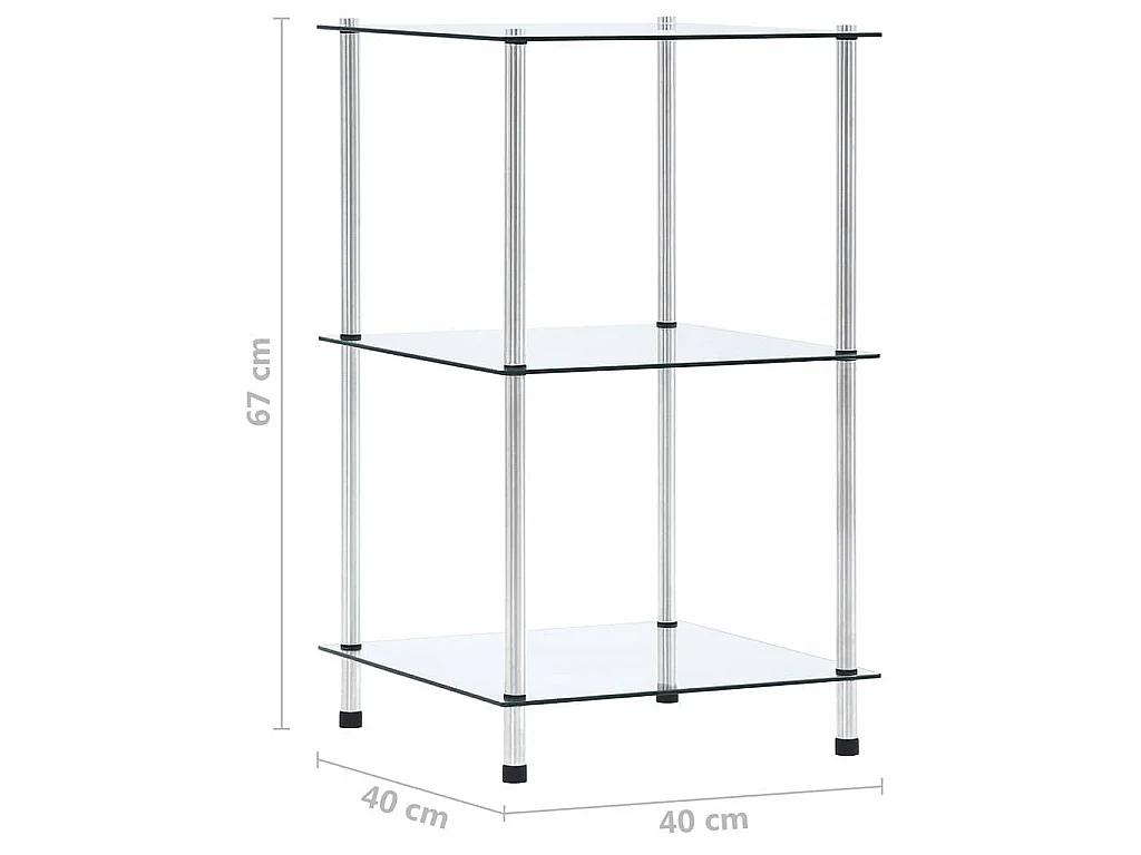 Étagère 3 niveaux Transparent 40x40x67 cm Verre trempé