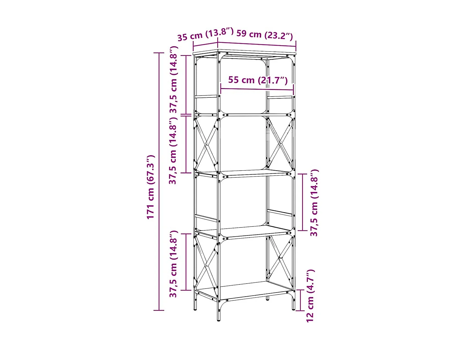 Libreria Rovere Fumo 5 Ripiani 59x35x171 cm Legno Multistrato