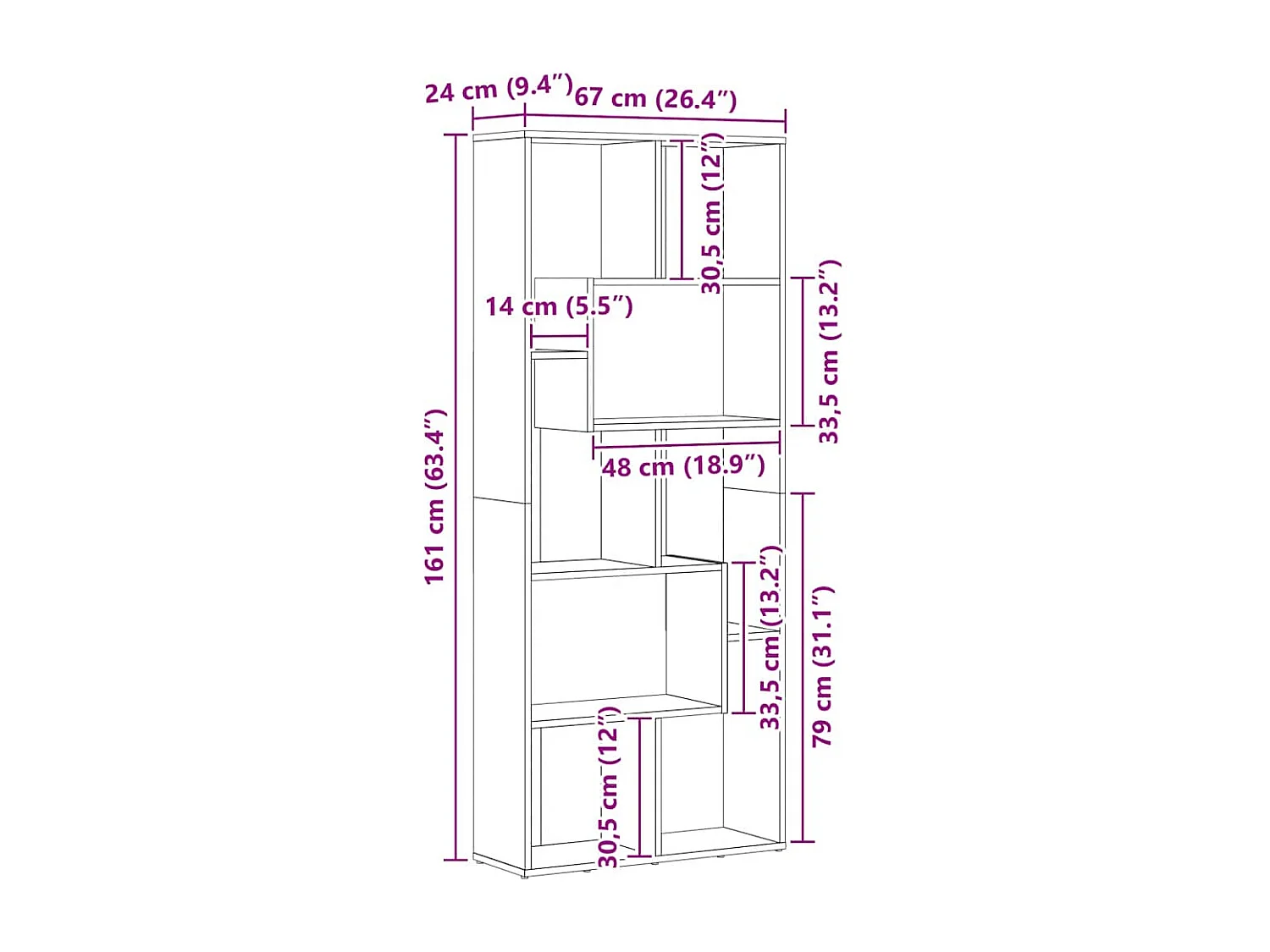 Bücherregal Weiß 67x24x161 cm Holzwerkstoff