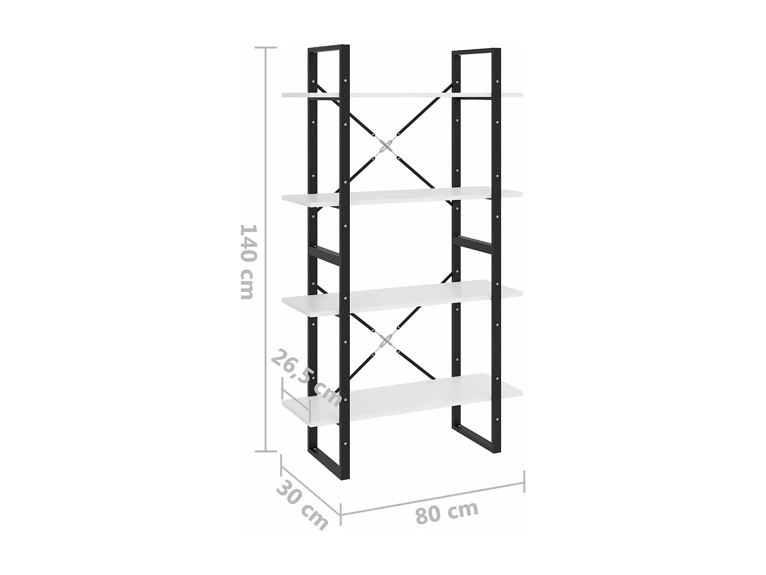 Bücherregal 4 Fächer Weiß 80x30x140 cm Holzwerkstoff