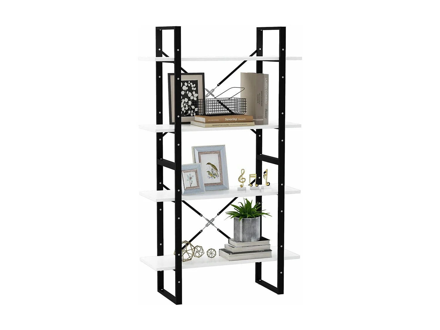 Bücherregal 4 Fächer Weiß 80x30x140 cm Holzwerkstoff