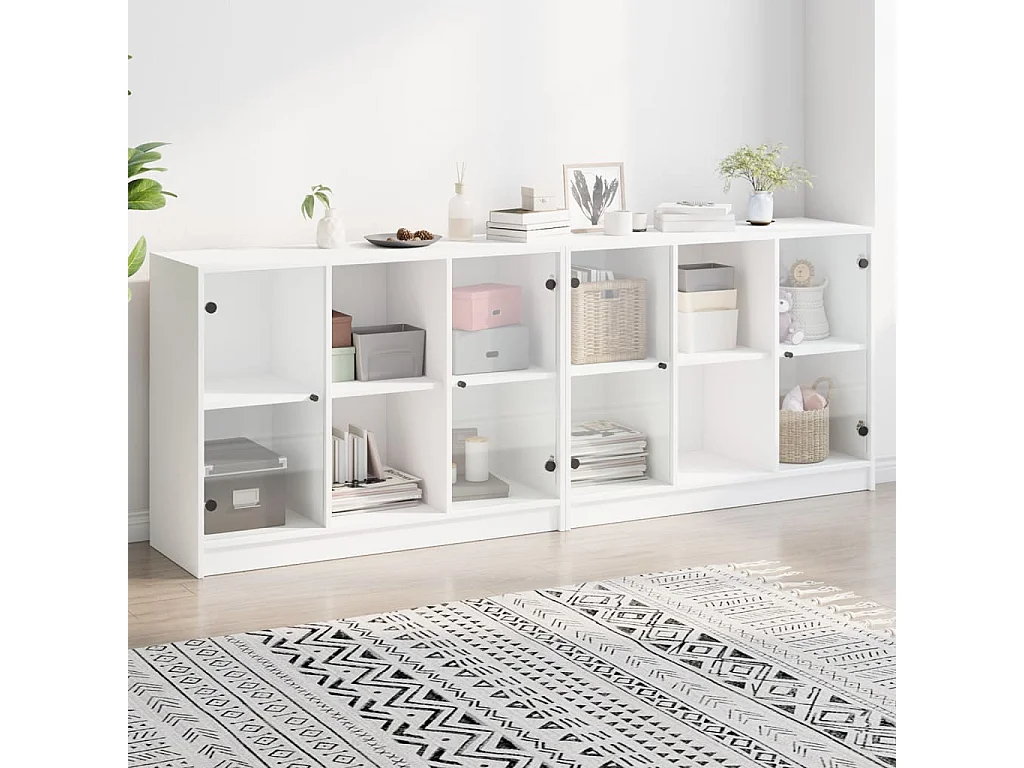 Boekenkast met deuren 204x37x75 cm bewerkt hout wit