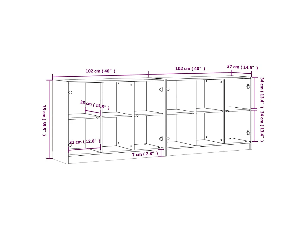 Boekenkast met deuren 204x37x75 cm bewerkt hout wit