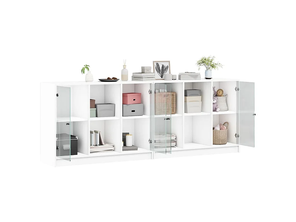Boekenkast met deuren 204x37x75 cm bewerkt hout wit