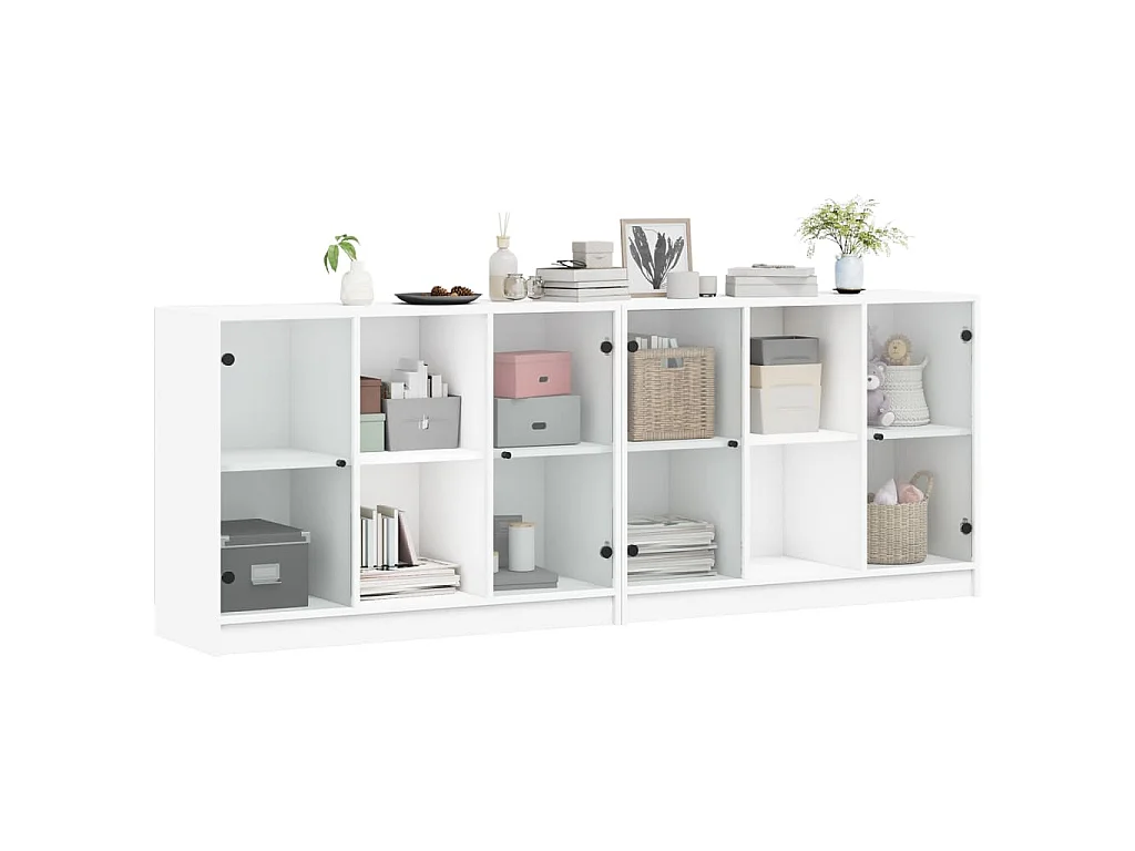 Boekenkast met deuren 204x37x75 cm bewerkt hout wit