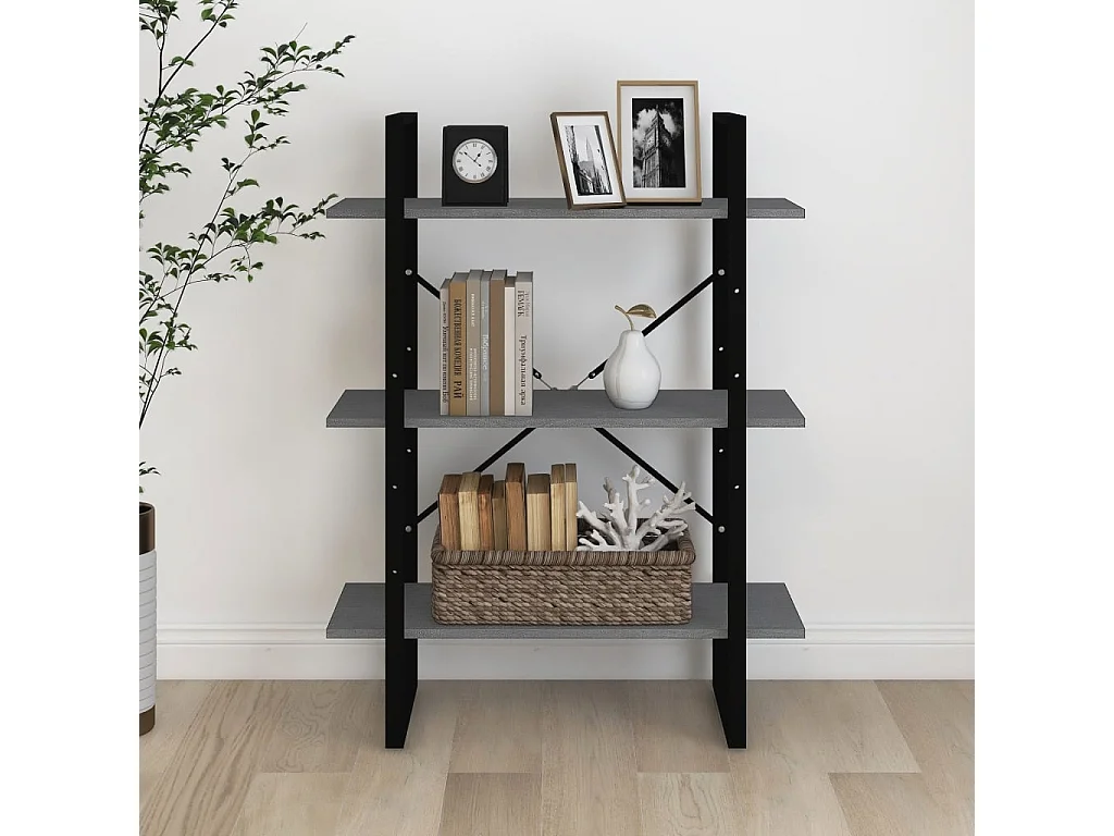 Bibliothèque à 3 niveaux Gris 80x30x105 cm Bois de pin massif