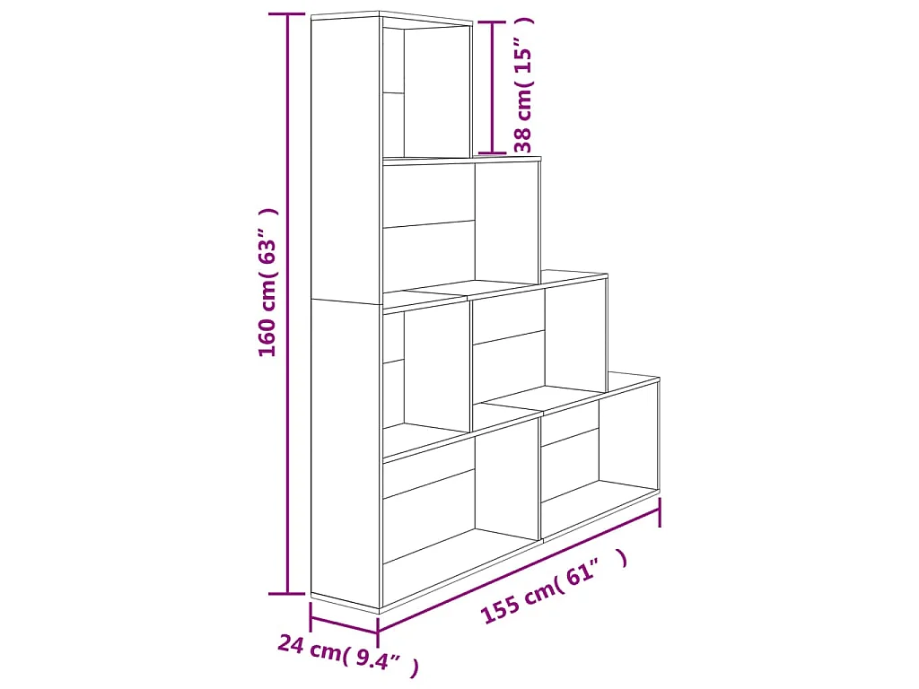 Bücherregal/Raumteiler Betongrau 155x24x160 cm Holzwerkstoff