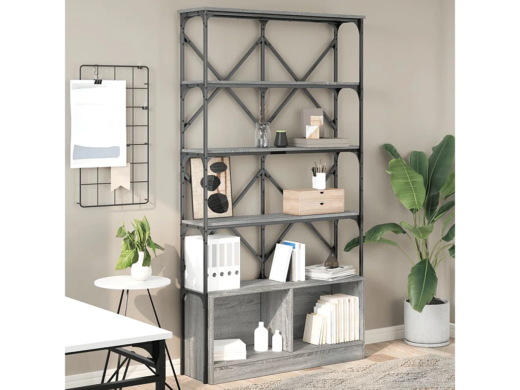 Boekenkast 100x26x180 cm bewerkt hout en metaal grijs sonoma