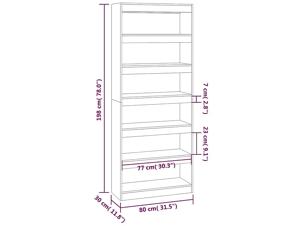 Libreria/Divisorio Grigio Cemento 80x30x198 cm in Truciolato