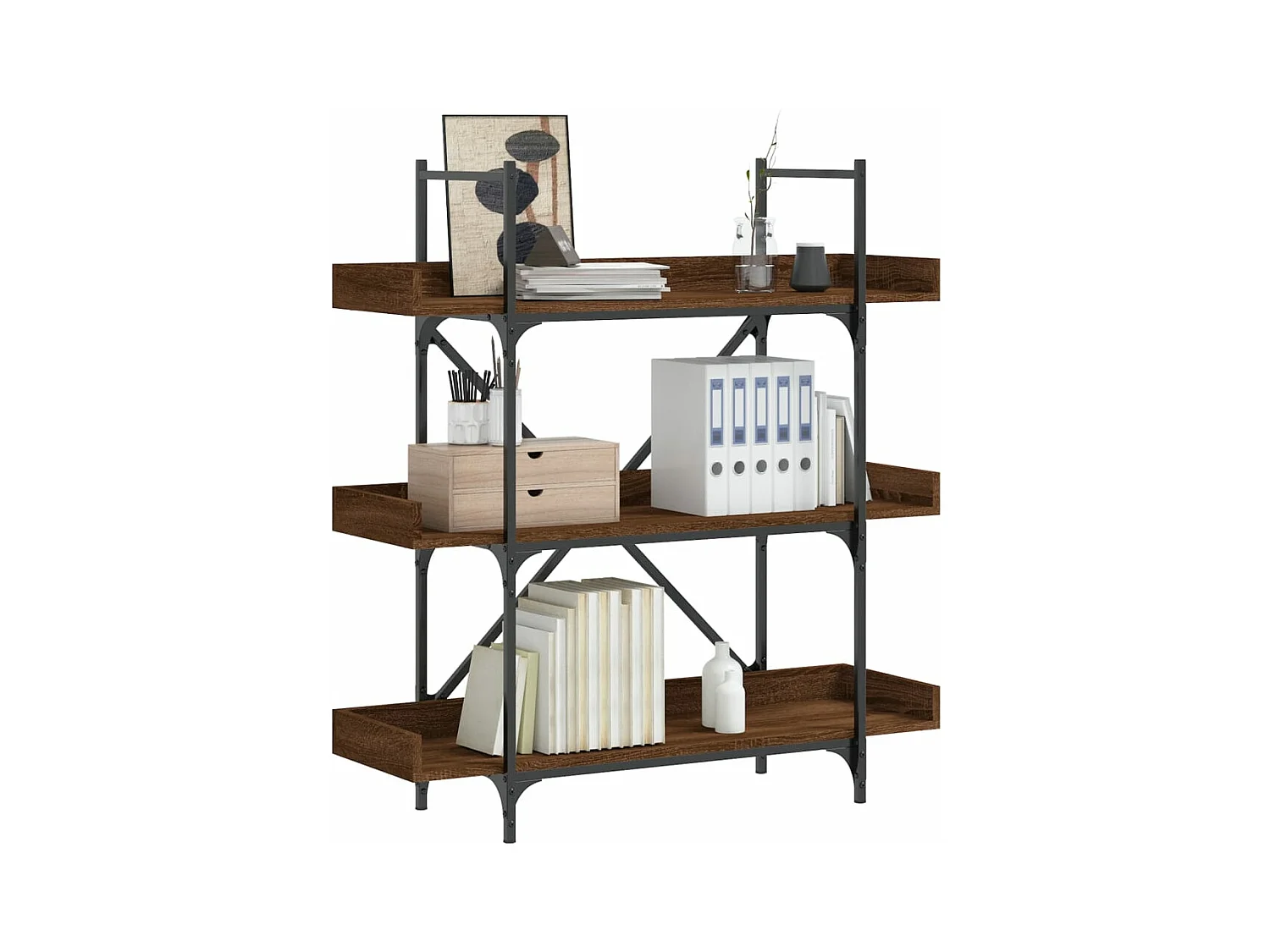 Bibliothèque à 3 niveaux chêne marron 100x33x108,5 cm