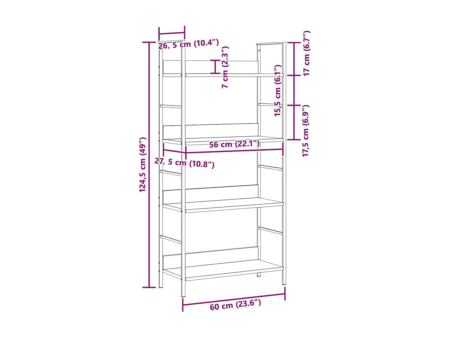 Bibliothèque à 4 niveaux noir 60x27,6x124,5cm bois d'ingénierie