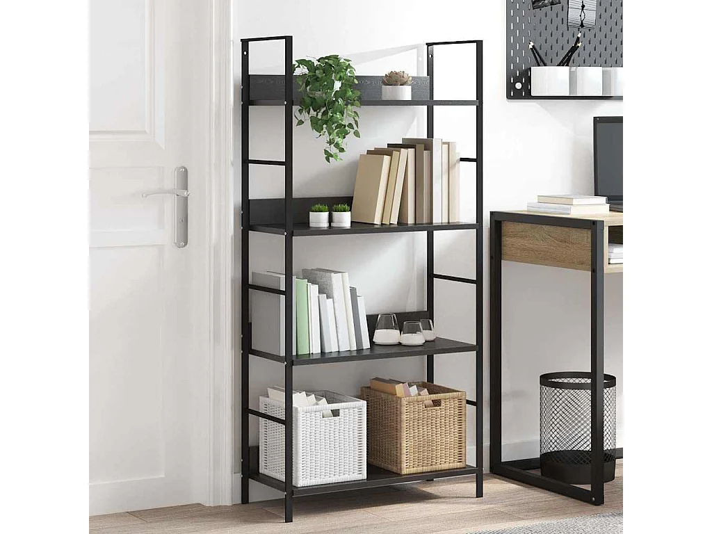 Bibliothèque à 4 niveaux noir 60x27,6x124,5cm bois d'ingénierie