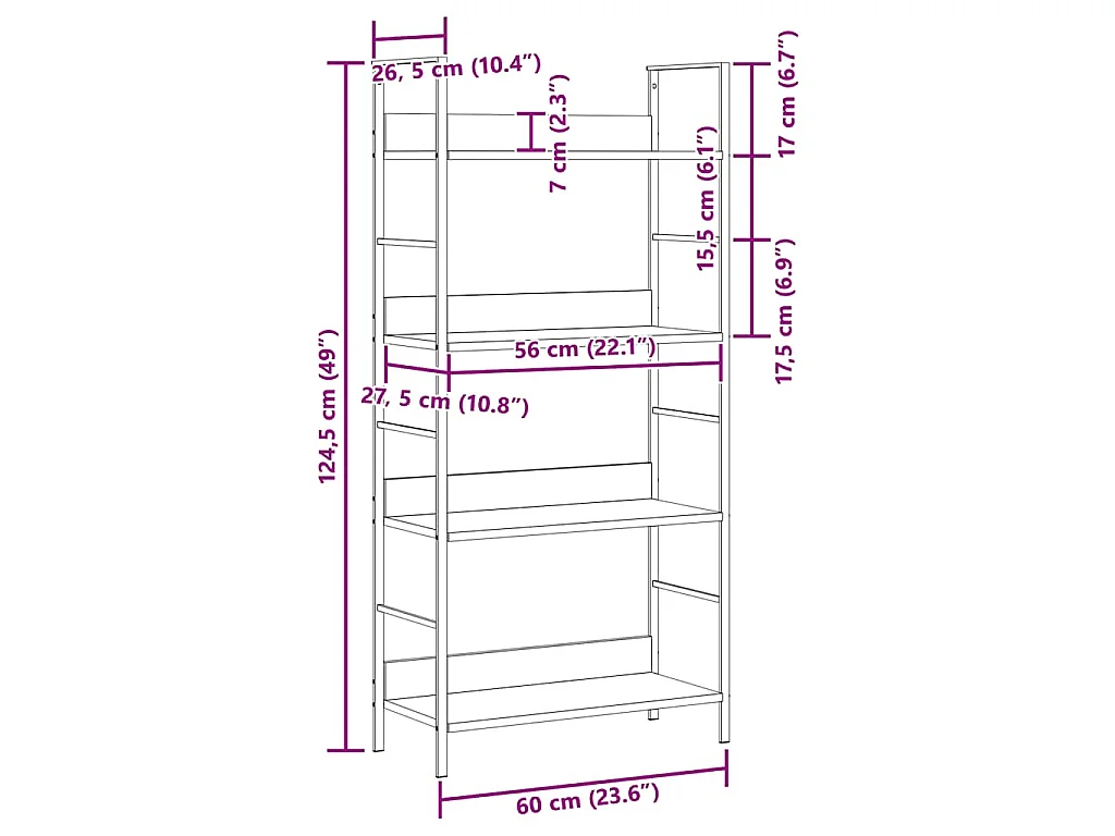 Bibliothèque à 4 niveaux noir 60x27,6x124,5cm bois d'ingénierie