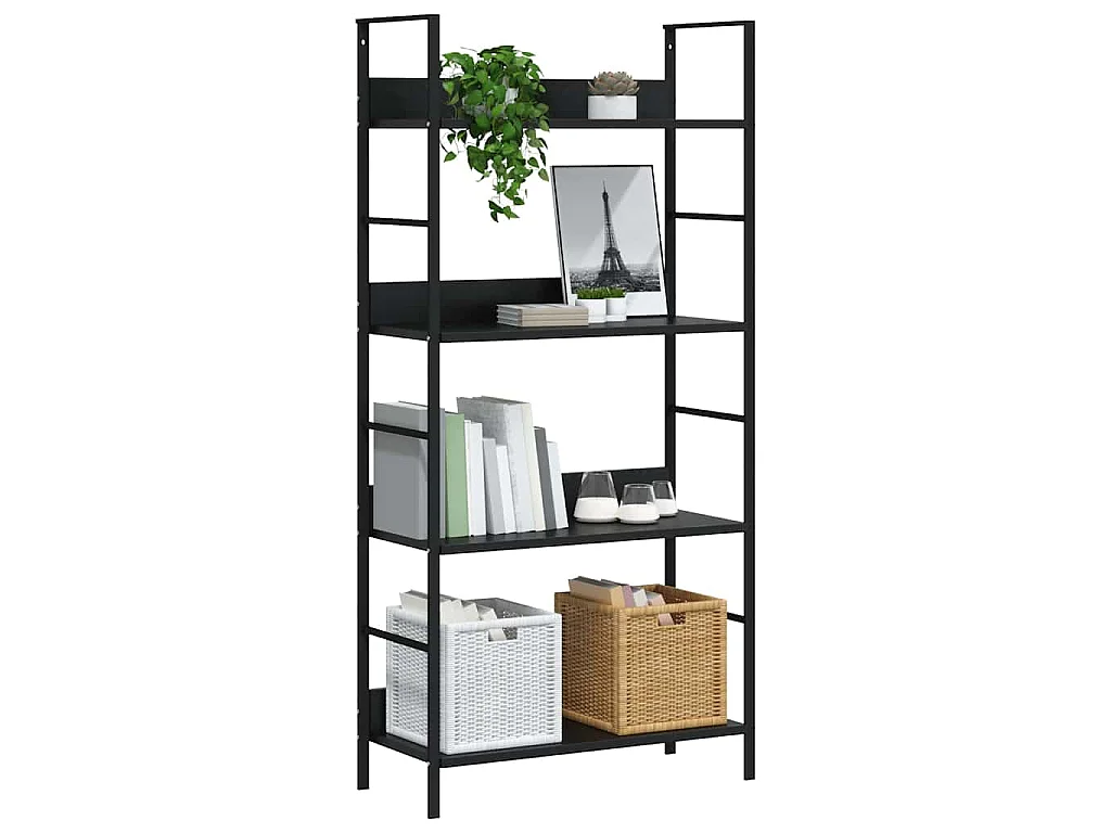 Bibliothèque à 4 niveaux noir 60x27,6x124,5cm bois d'ingénierie
