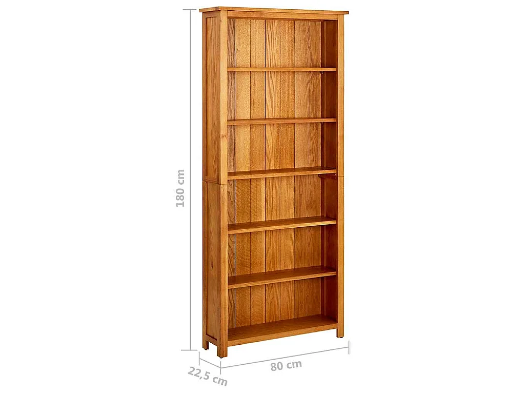 Bücherregal 6 Fächer 80x22,5x180 cm Massivholz Eiche
