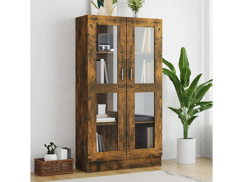 Vitrinekast 82,5x30,5x150 cm bewerkt hout gerookt eikenkleurig