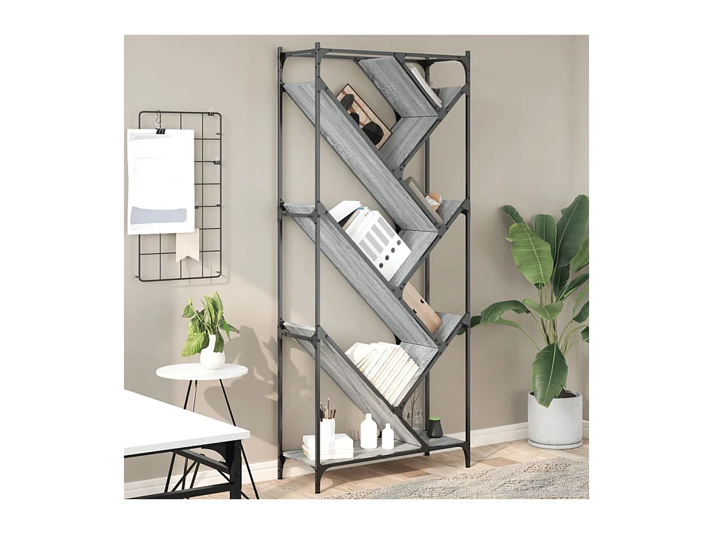 Boekenkast 79x30x180 cm bewerkt hout en metaal grijs sonoma