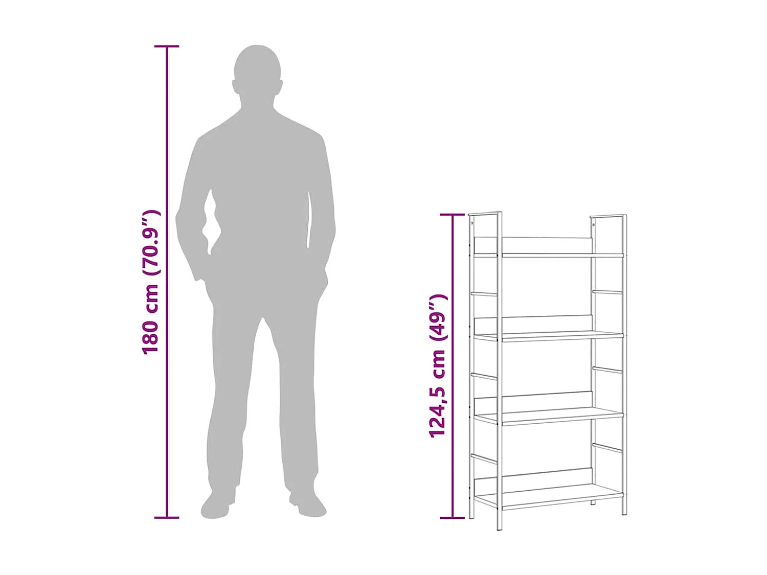 Bücherregal 4 Regalböden Eiche 60×27,6×124,5 cm Holzwerkstoff