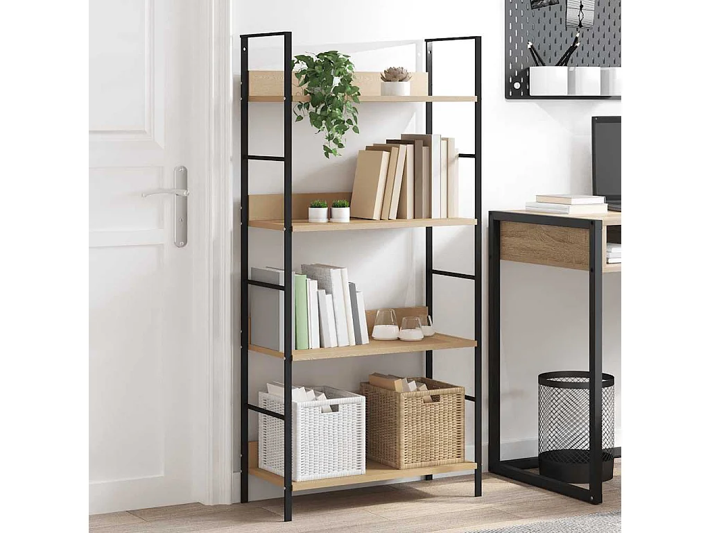 Bibliothèque à 4 niveaux chêne 60x27,6x124,5 cm bois ingénierie