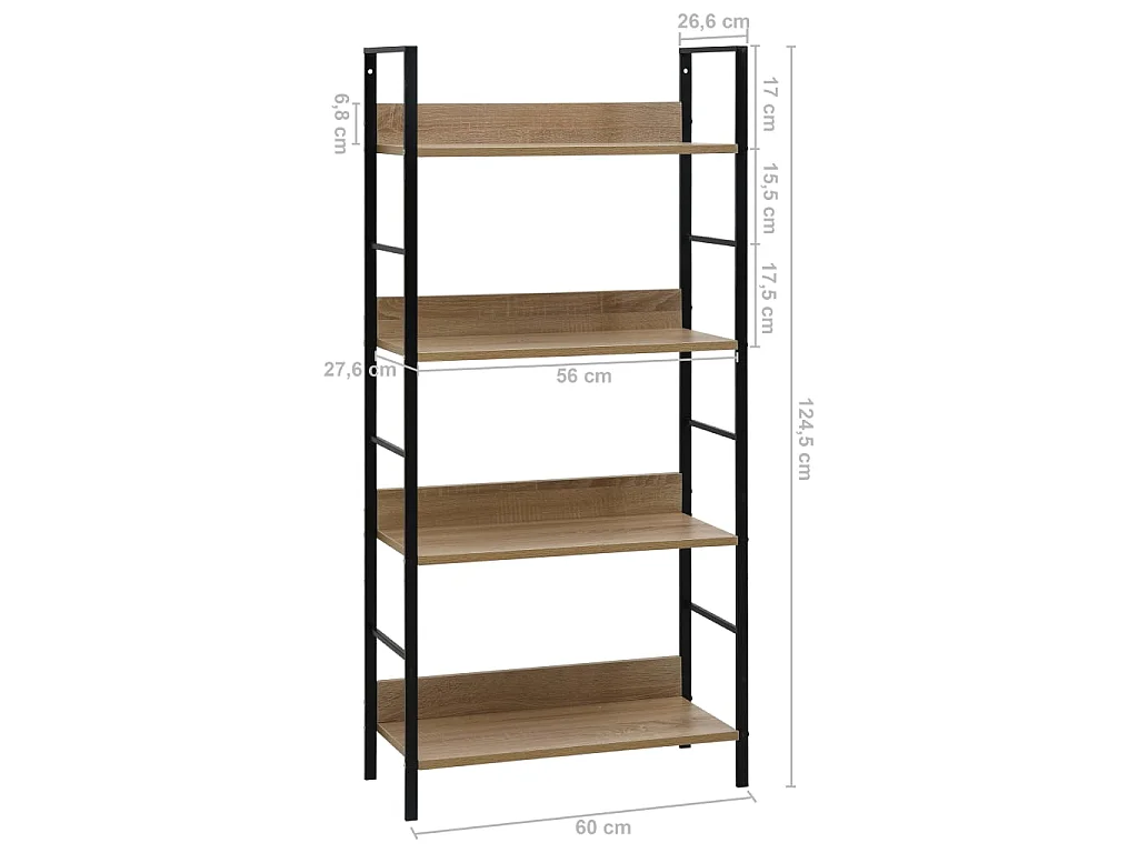 Bibliothèque à 4 niveaux chêne 60x27,6x124,5 cm bois ingénierie
