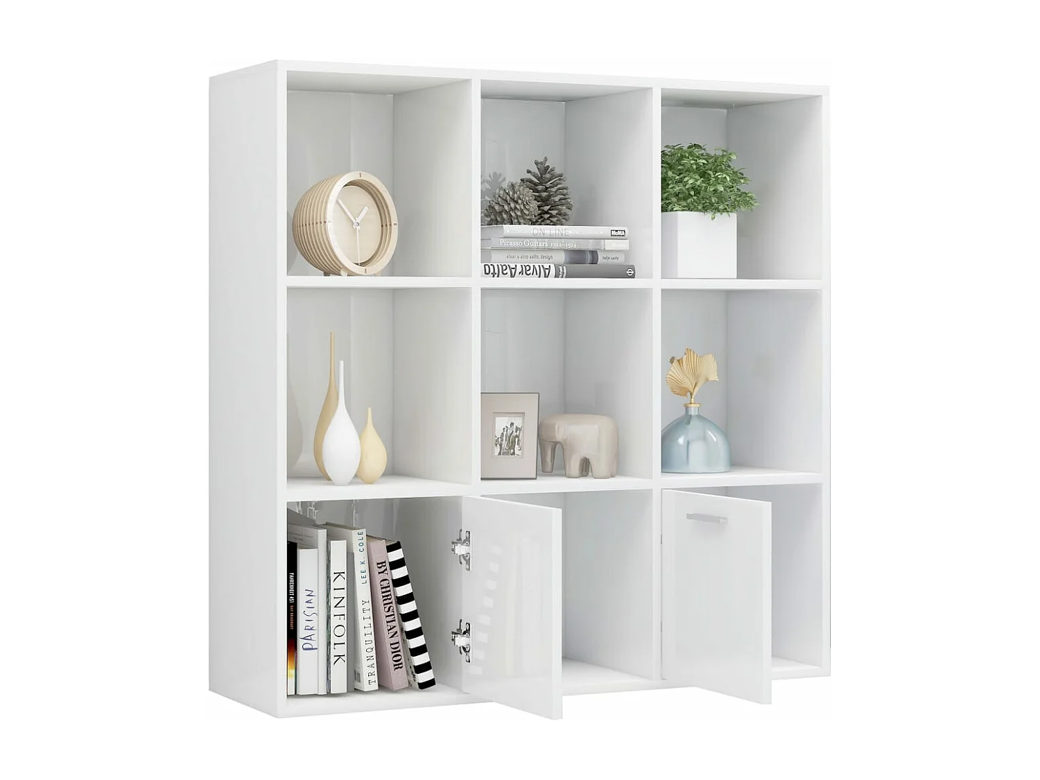 Libreria Bianco Lucido 98x30x98 cm in Legno Multistrato