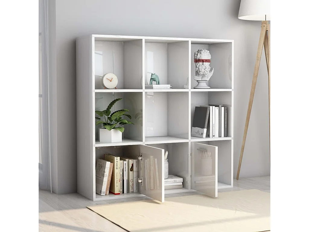 Boekenkast 98x30x98 cm bewerkt hout hoogglans wit