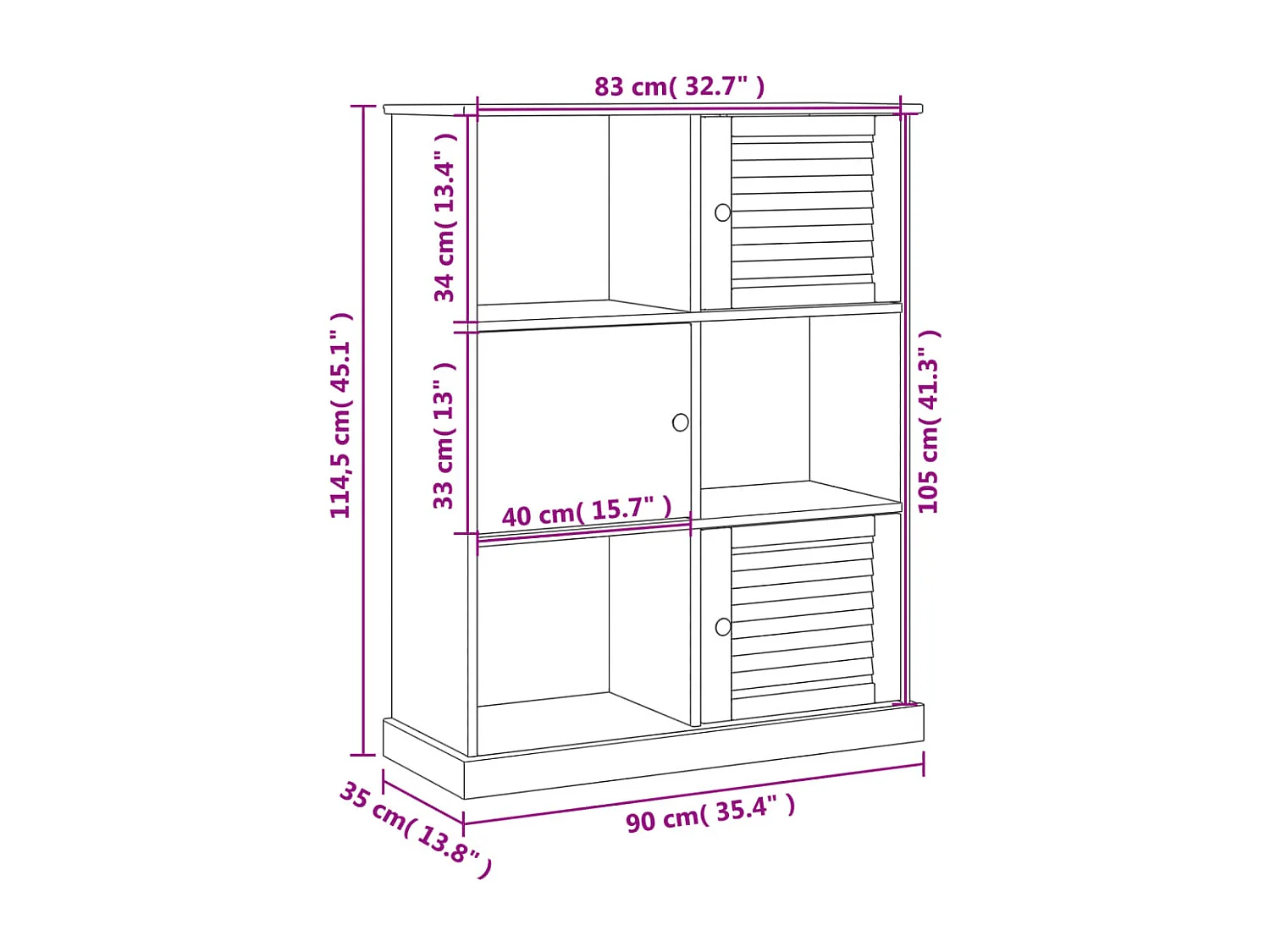 Bibliothèque VIGO gris 90x35x114,5 cm bois massif de pin