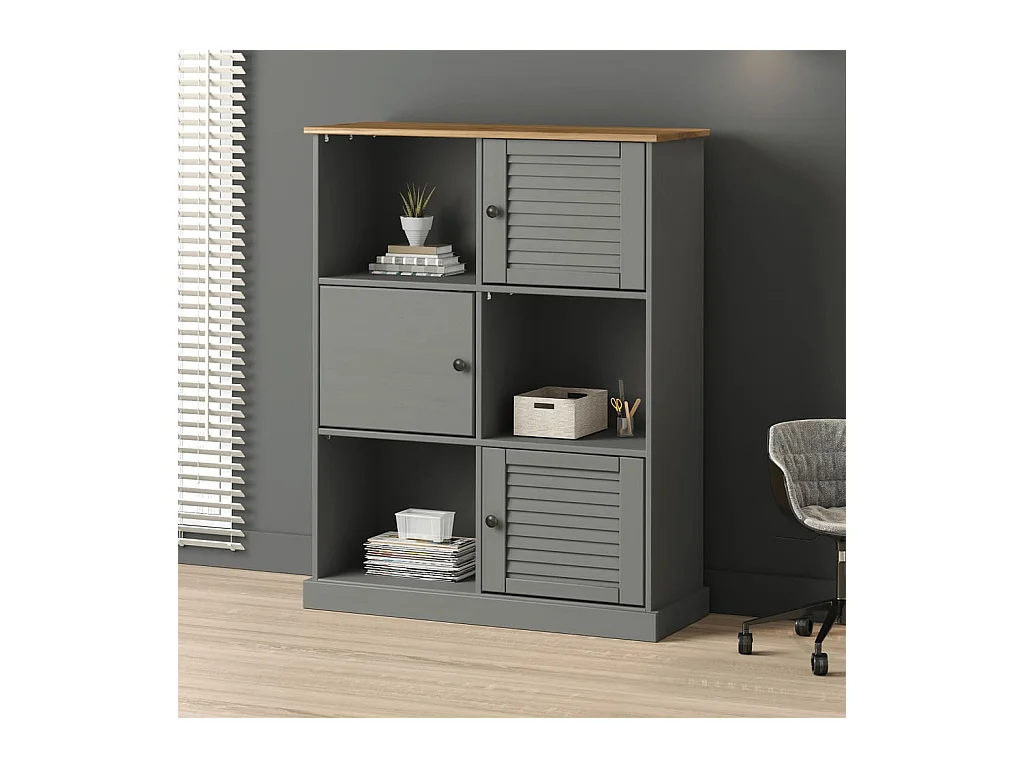 Libreria VIGO 90x35x114,5 cm in Legno Massello di Pino Grigio